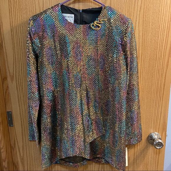 NWT Vintage Dressy Betsy Gold Pullover Rainbow Effect Sequin Top Size Small - Picture 1 of 6